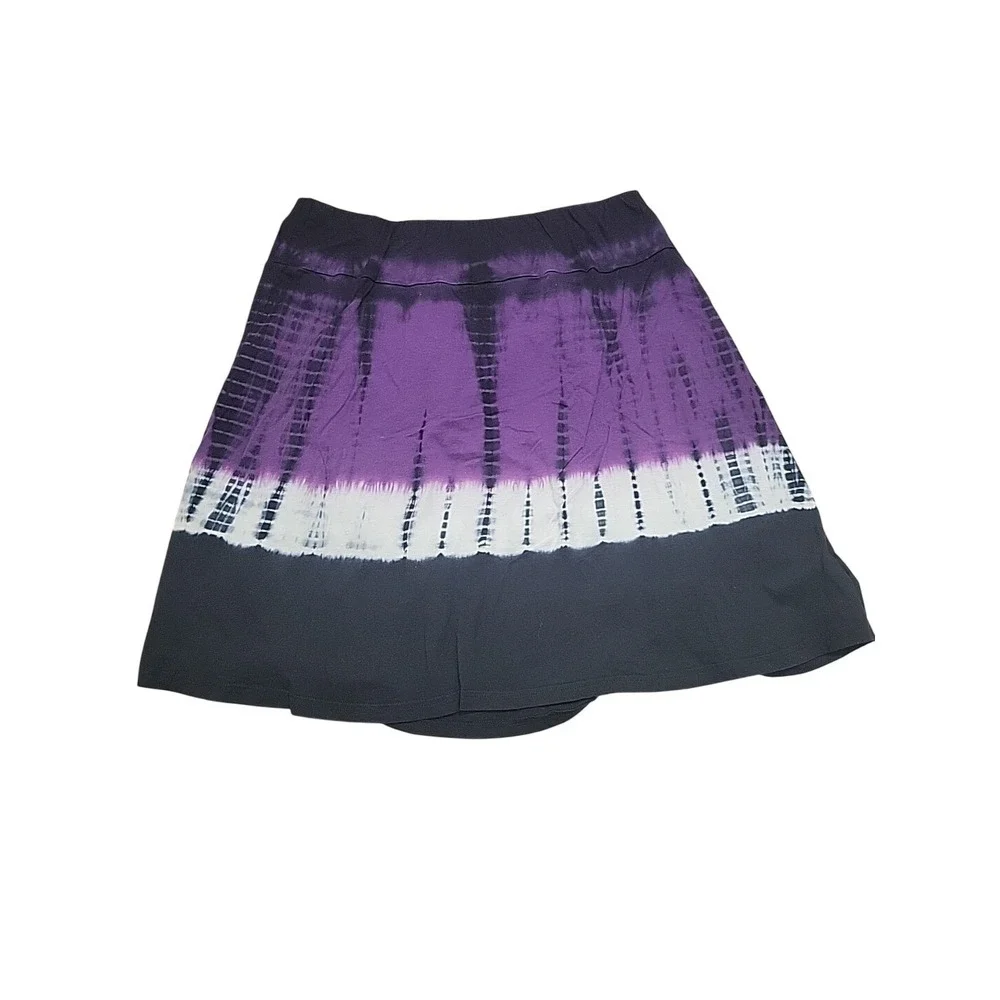 Deluxe LA Blues Purple Tie Dye Cotton Skirt XL Elastic Waist Boho A-Line